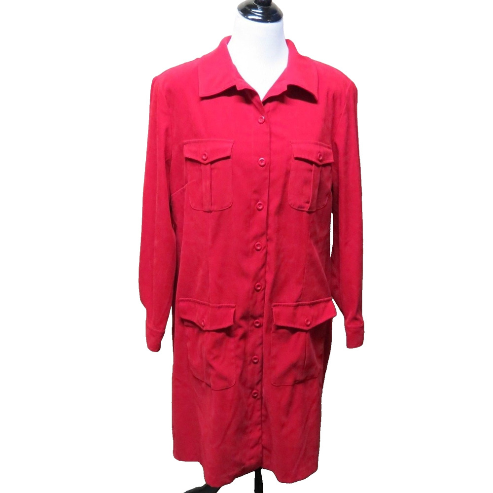 Avenue Plus Size 16 Red Shirt Dress OR Long Jacket - Button Up, Faux Suede